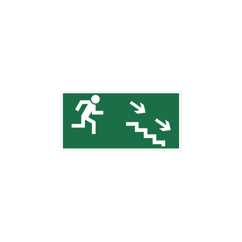 Kierunek do wyjścia drogi ewakuacyjnej schodami w dół (na prawo)